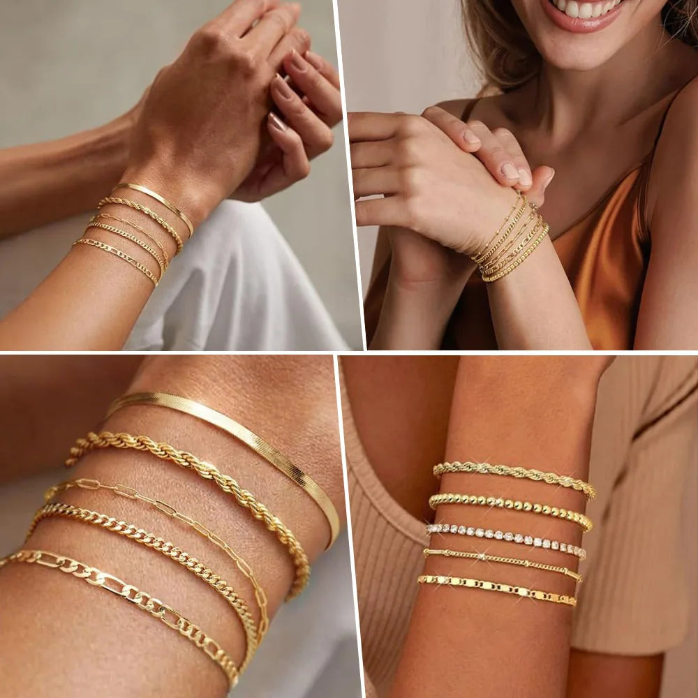 Non-Tarnish Gold Plated Thin Herringbone Bracelet