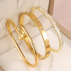 3PCSRomantic irregular zircon bracelets paired with flower-patterned stainless steel bracelets are perfect for ladies' jewelry