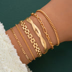 Simple Chunky Twisted Cuban Chain Metal Bracelet Set, 6 Pcs/Set