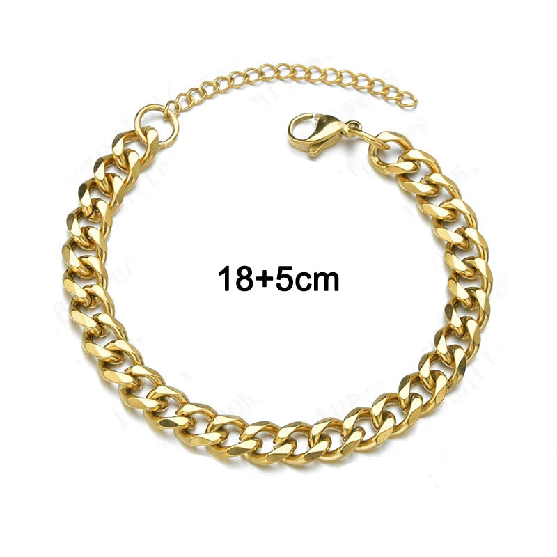Hiphot Stainless Steel Curb Cuban Chain Bracelet Men Simple Gold Color Men's Chain Bracelet Unisex Wrist Jewelry Bangle Gift