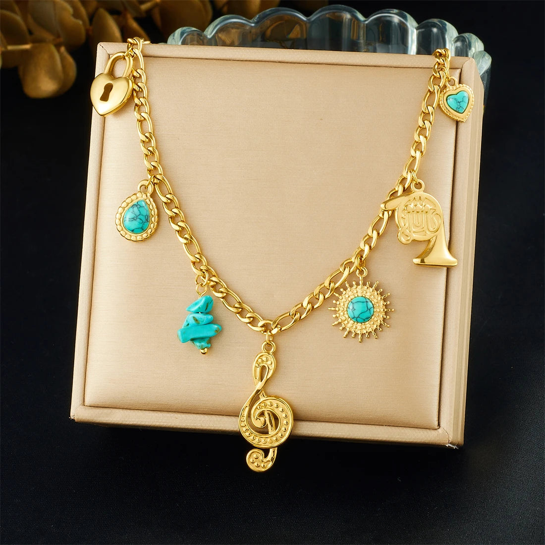 ChooseMe Stainless Steel Turquoise Pendant Necklace
