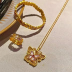 Light Luxury 24K real gold Ancient Flowers Butterfly Maiden Necklace Ring bracelet 999 Gold Princess set with jade Chopin chain