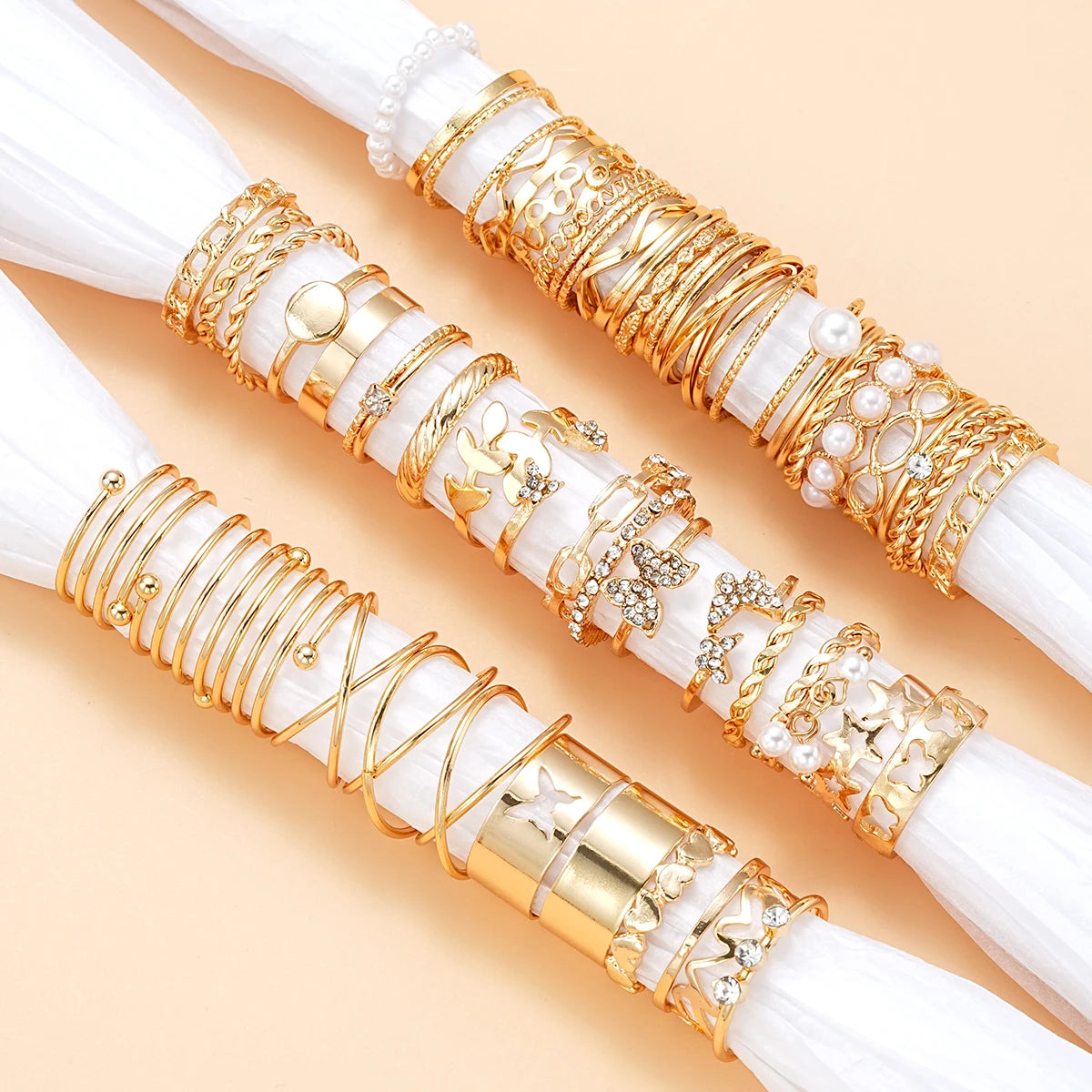 Vintage Gold Plated Mixed Motif Ring Set 58PCS/Set