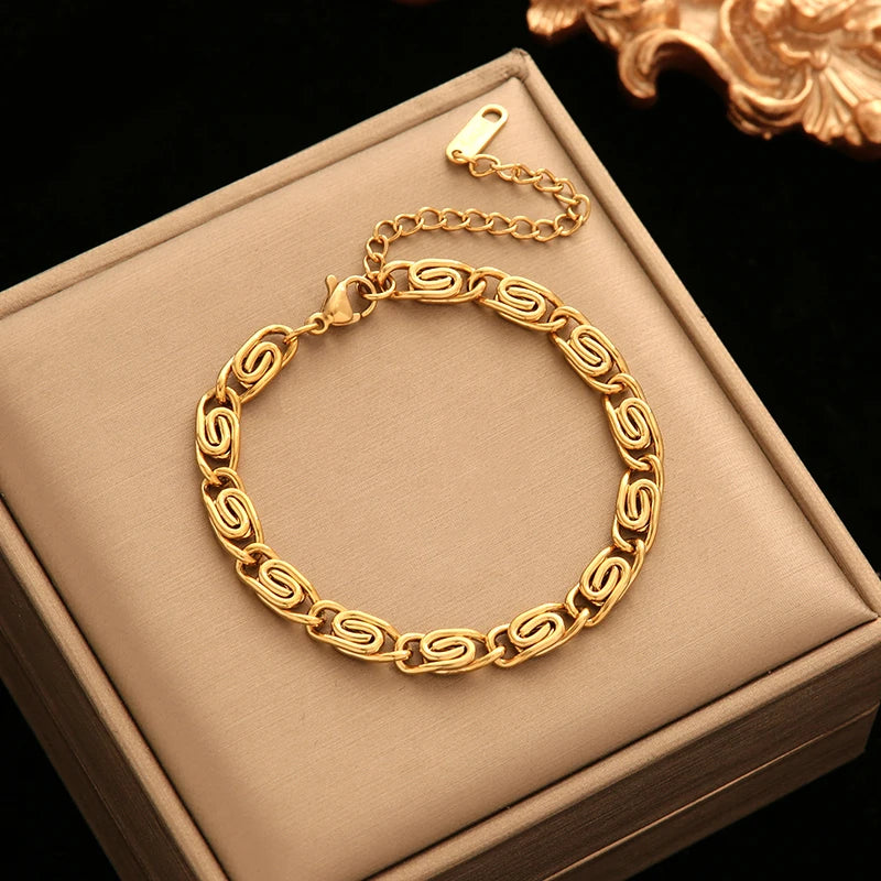 EILIECK Stainless Steel Handmade Fashion Chain Bracelet For Women 18K Gold PVD Plated Rust Proof Textured Unisex Jewelry Gift