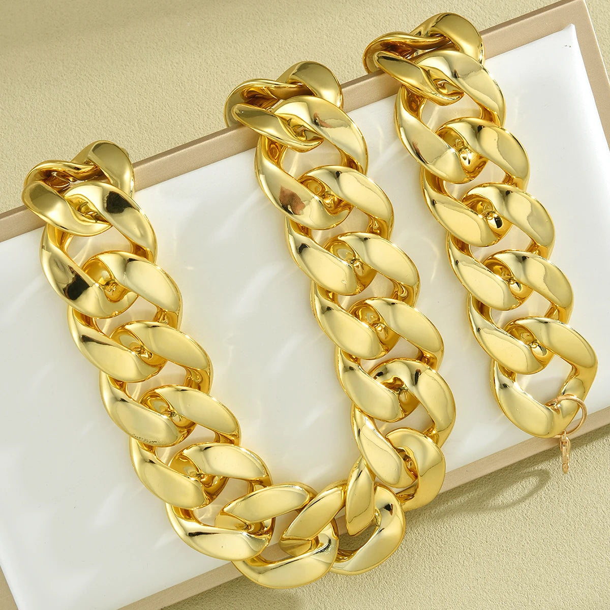 Vintage Chunky Gold Color Cuban Chain Jewelry Set, 2 Pcs/Set