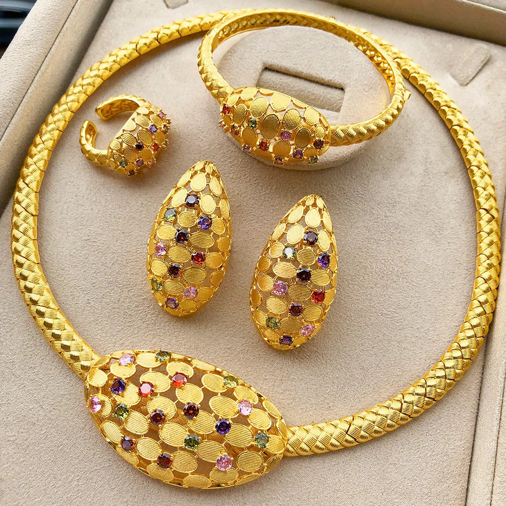 ChooseMe Luxury Flower Dubai CZ Bridal 4PCS Jewelry Set