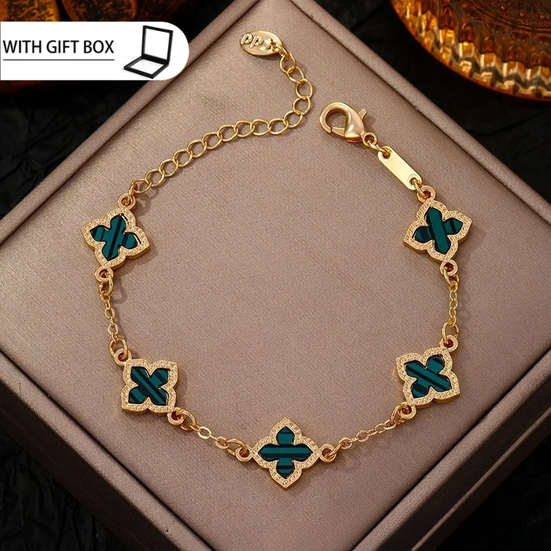 LENNIK Classic Luxury Lucky Clover Bracelet for Women, Elegant Five Leaf Flower Bracelet, Temperament Four Leaf Flower Jewelry