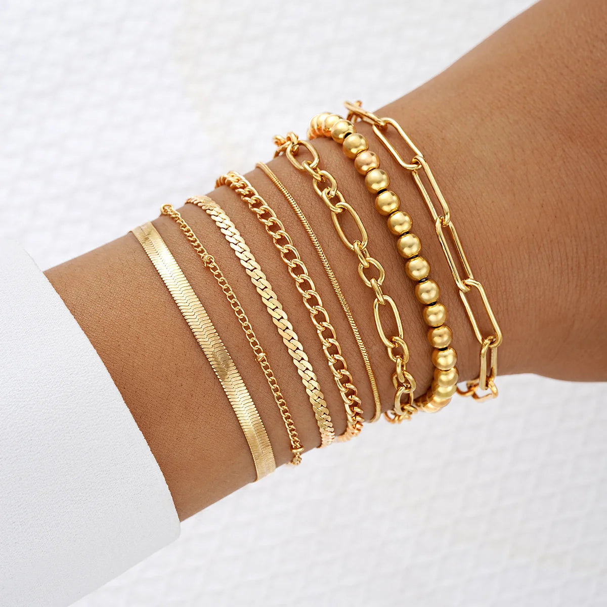 Simple Chunky Twisted Cuban Chain Metal Bracelet Set, 6 Pcs/Set