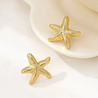 Geometric Starfish Gold & Silver Color Stud Earrings, 2 Pcs/Set