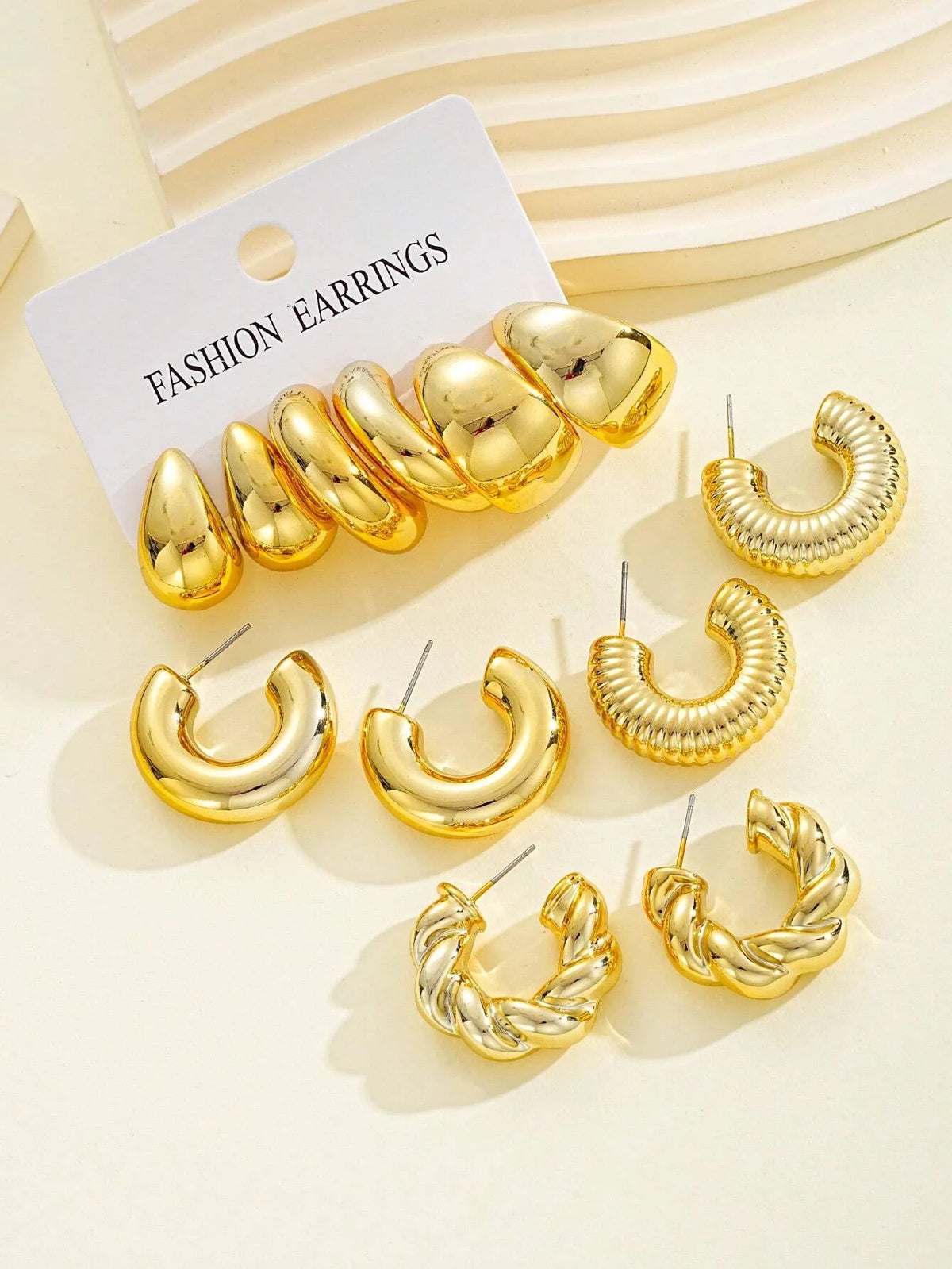 Classic Twist Gold-Color Earring Set, 12 Pcs/Set