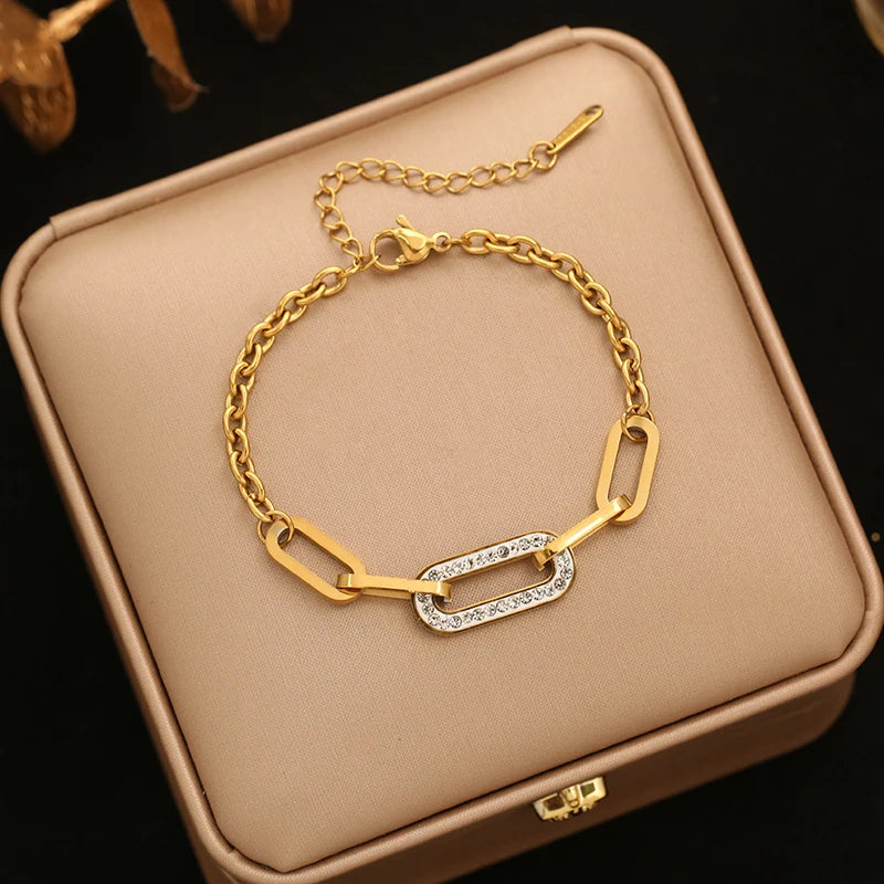 EILIECK Stainless Steel Handmade Fashion Chain Bracelet For Women 18K Gold PVD Plated Rust Proof Textured Unisex Jewelry Gift