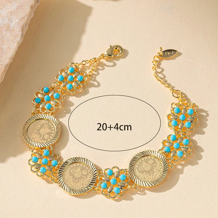 Arabic Vintage Gold-Plated Copper Turkish Cuff Bracelet