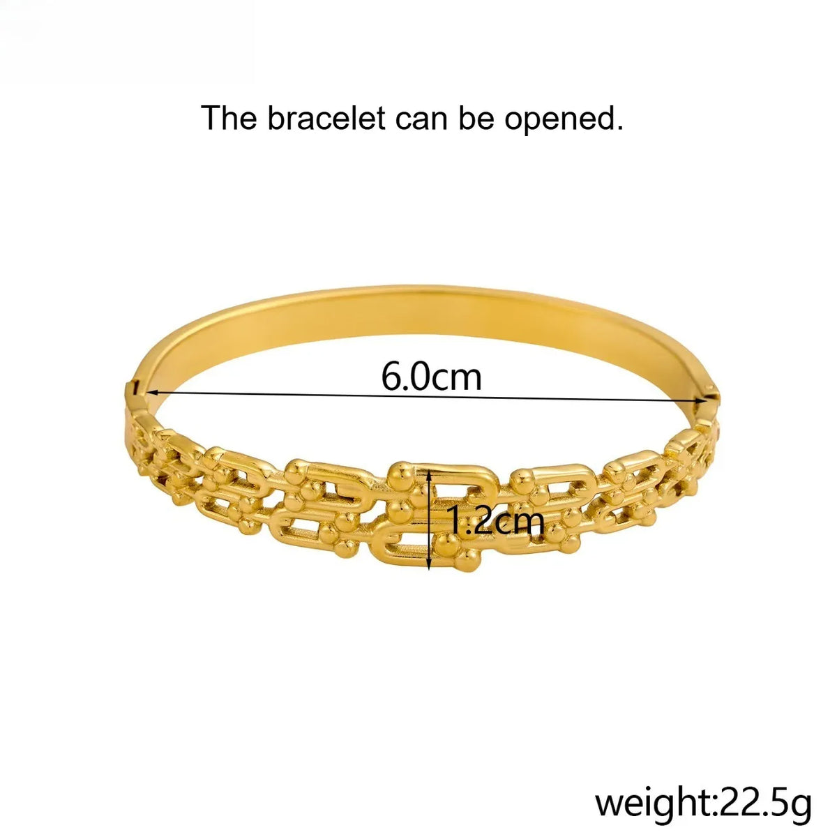 Stainless Steel Gold-Color Wide Skeleton Bangle Bracelet