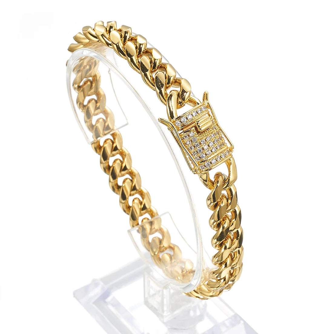 ChooseMe Stainless Steel Miami Cuban Chain Crystal Bracelet