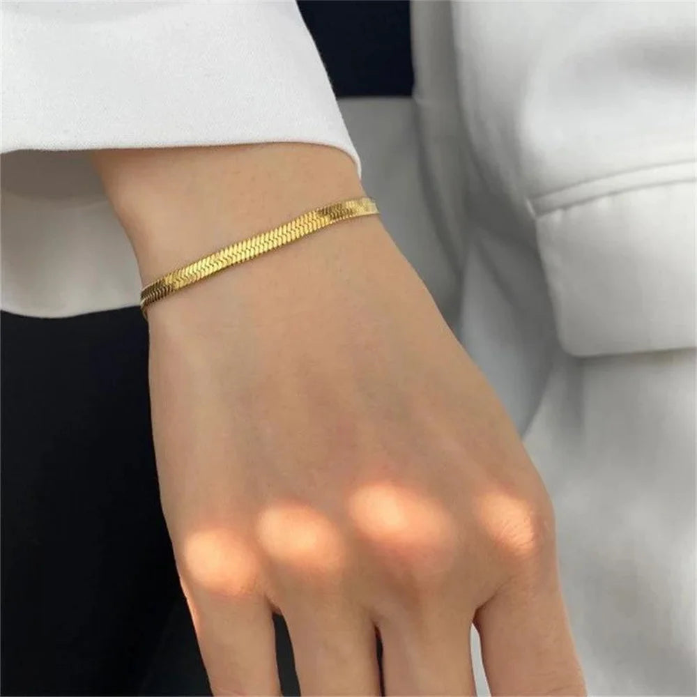 Amaxer Waterproof Filmy Snake Chain Bracelet for Women Girl Herringbone Stainless Steel Party Jewelry Friend Gifts