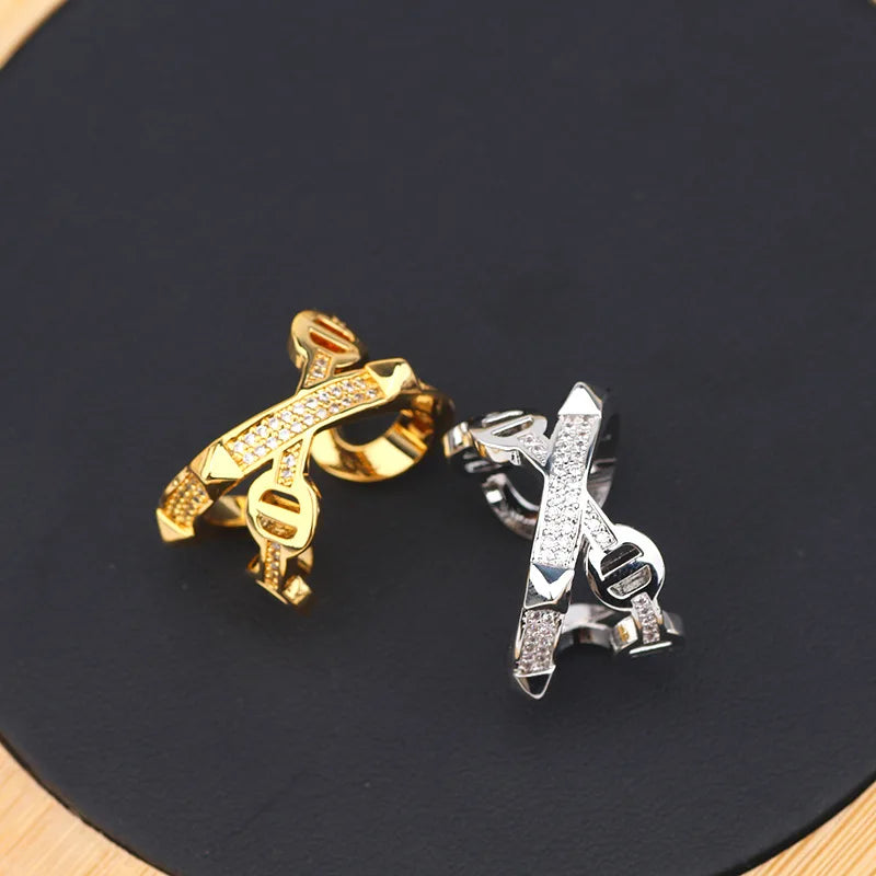 Fashion Luxury Punk Geometry Cubic Ziron Engagement Bridal Bracelet Statment Ring copper Lady Gift Jewelry