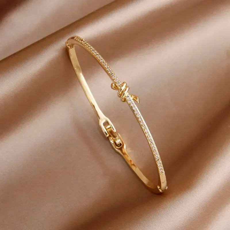 Classic Luxury Full Crystal Zirconia Knot Open Bangle