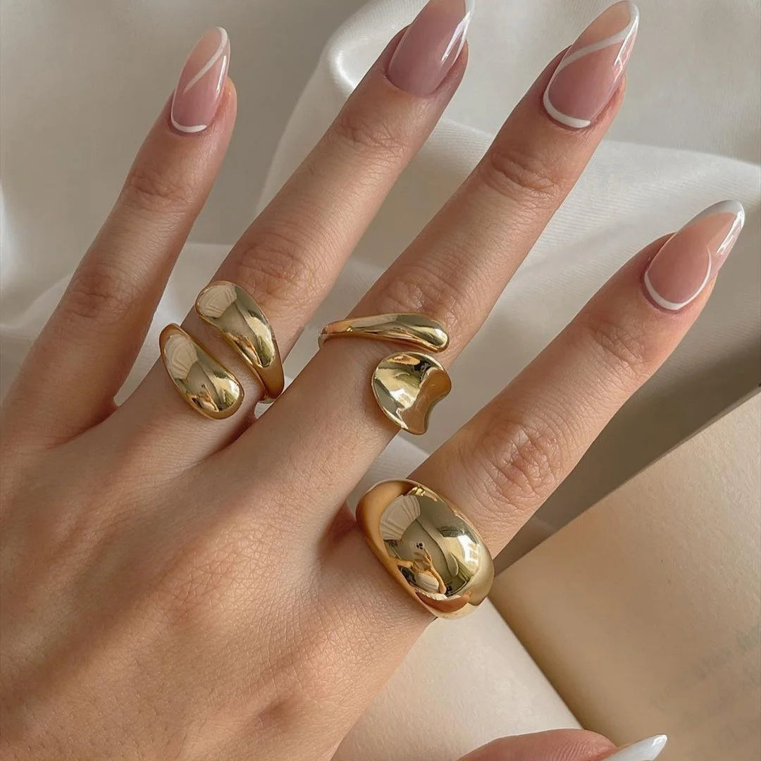 ChooseMe Vintage Gold Hip Hop Water Drop & Geometric Rings Set