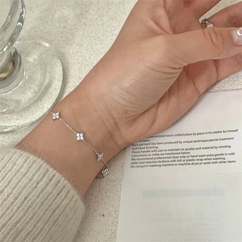 2026 New Crystal Flower Stainless Steel Personality Korean Bracelet