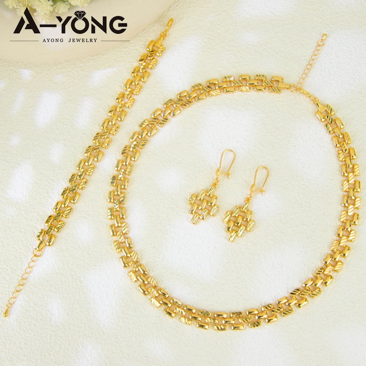Newest Nigeria Wedding Jewelry Set 21k Gold Plated Fashion Bamboo Knot Necklace Ethiopia Women Bridal Luxury Vintage Jewelrys