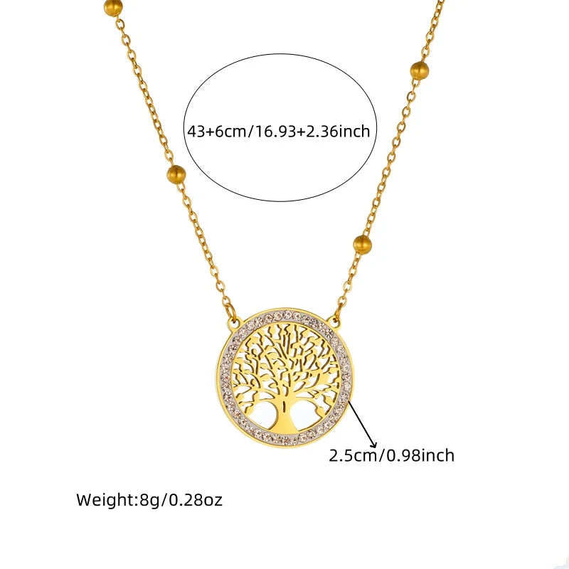 DIEYURO 316L Stainless Steel Tree of Life Turquoise Golden Necklace Earrings For Womens 2024 New Party Gift Fashion Jewelry Set