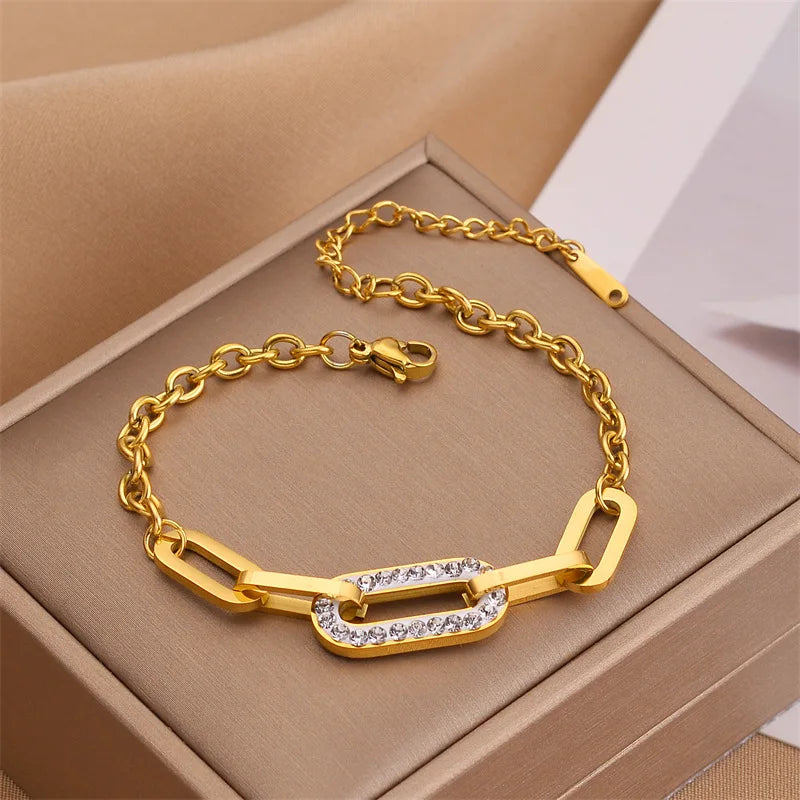 EILIECK 316L Stainless Steel Round Roman Numerals Charms Bracelet For Women Trendy Waterproof Hand Chain Summer Vacation Jewelry
