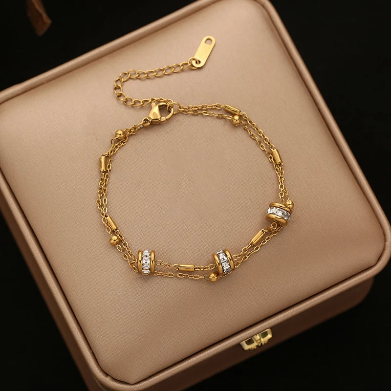 EILIECK 316L Stainless Steel Heart Flower Pearl Charms Bracelet For Women Gold Color OT Clasp Hand Chain Holiday Gift
