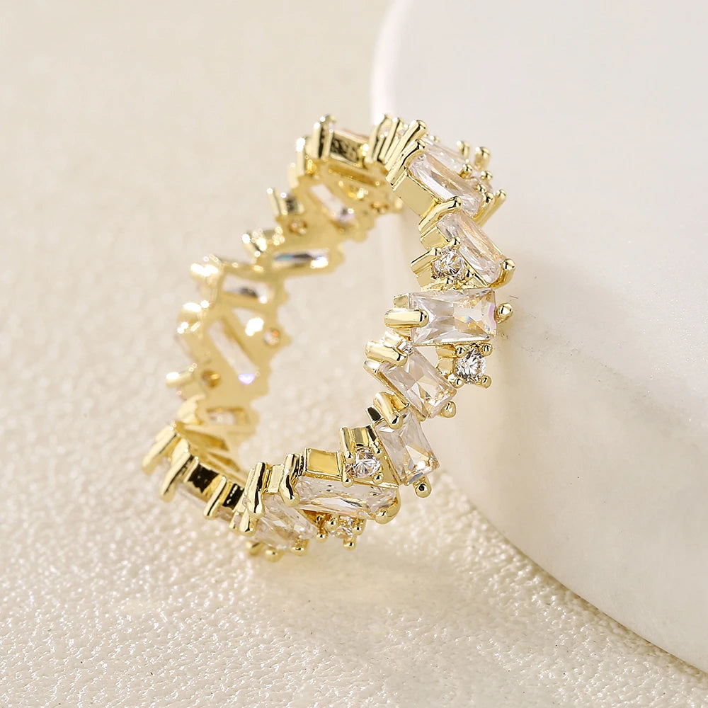Luxury 18K Gold-Color Plated Classic Baguette Cubic Zirconia Engagement Ring