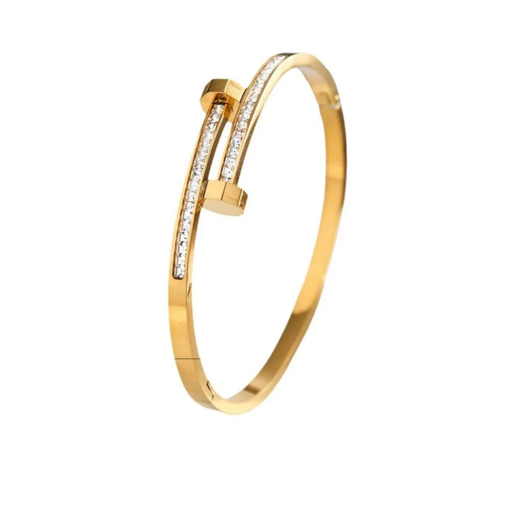 Titanium Steel Stacked Bracelet Couple's Shiny Zircon Inlaid Stainless Steel Bangles Gold Color Female Jewelry Gift