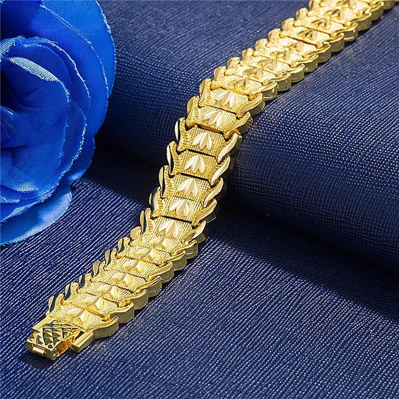 Retro European Coin Gold-Plated Wide Watch Chain Bracelet