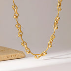 GANEMLY 316L Stainless Steel Metal Gold Color Beads Chain Necklace Bracelet Set For Women Trendy Chains Waterproof Jewelry New