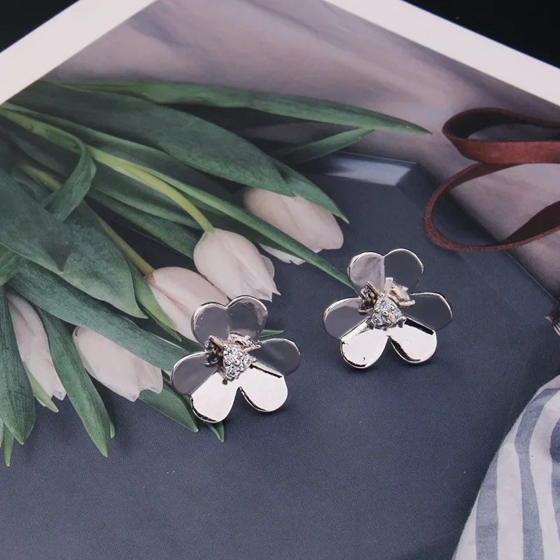 Luxury Flower Geometry Cubic Ziron Engagement Necklace Bridal Stud Jewelry copper Lady Gift Lovely