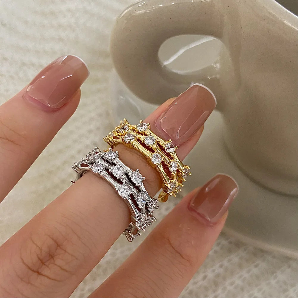 Exquisite Three-Layer Clear Zirconia Shiny CZ Open Ring
