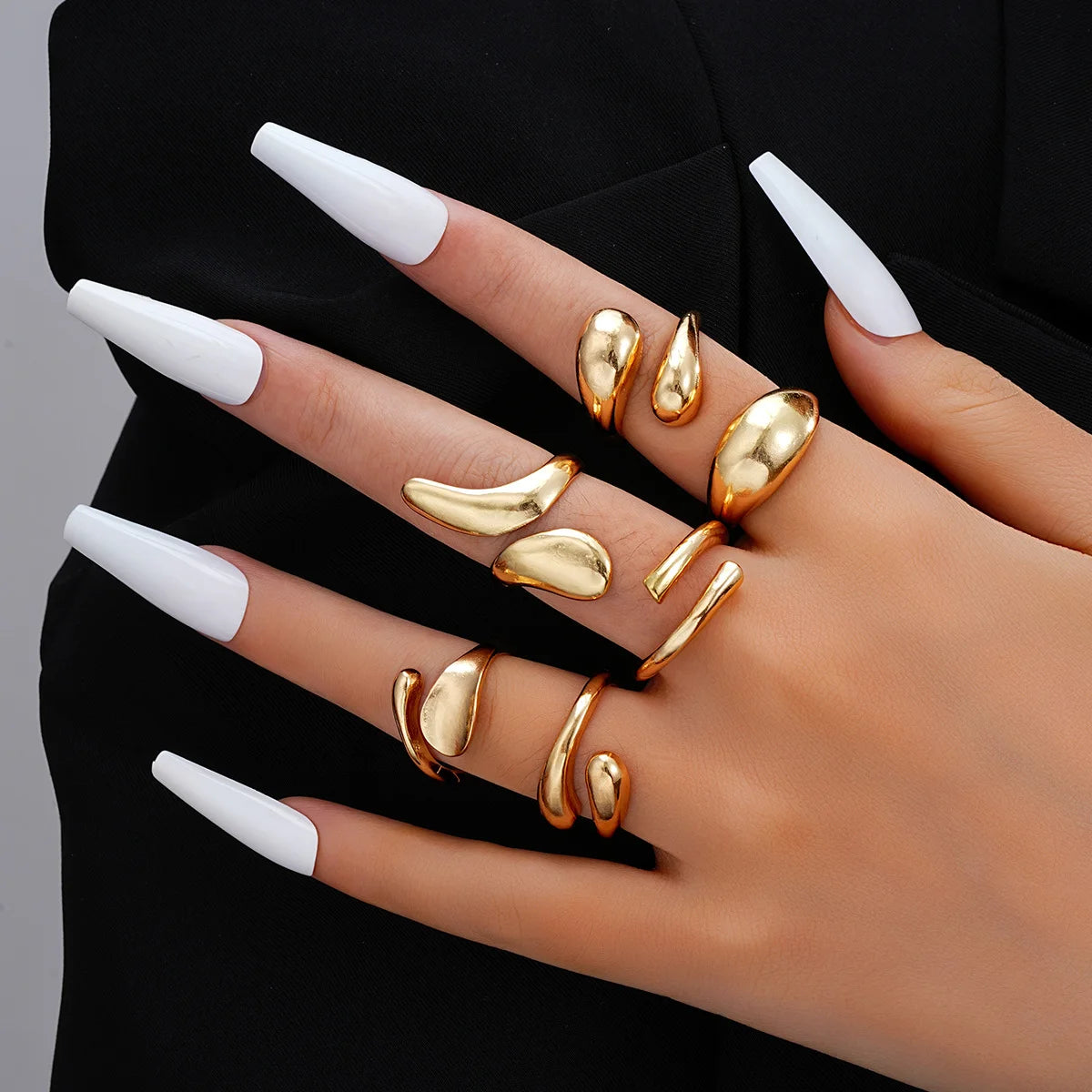 ChooseMe Vintage Gold Hip Hop Water Drop & Geometric Rings Set