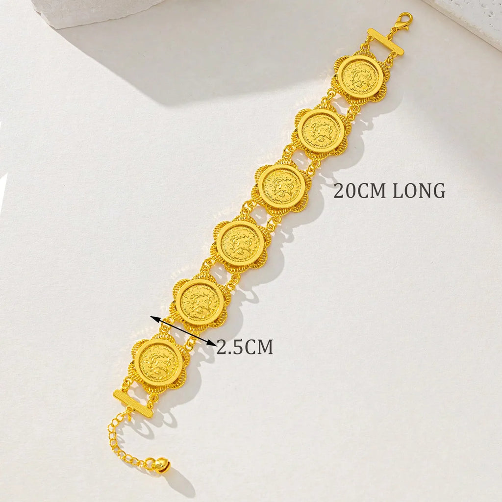 Nouveau Bracelet Chaîne Pièce Turque Plaqué Or pour Femmes Bracelet Manchette de Mariée Style Moyen-Orient Accessoire de Mariage de Luxe
