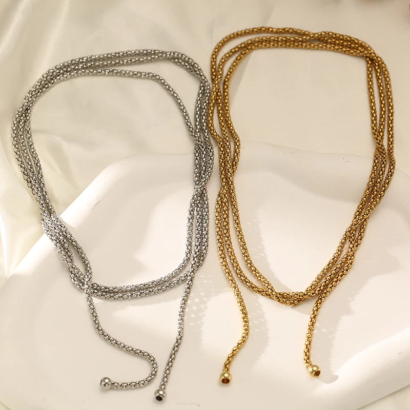 EILIECK 316L Stainless Steel Metal Long Layered Chain Necklace For Women Fashion Collar Neck Chain Waterproof Jewelry Lady Gift