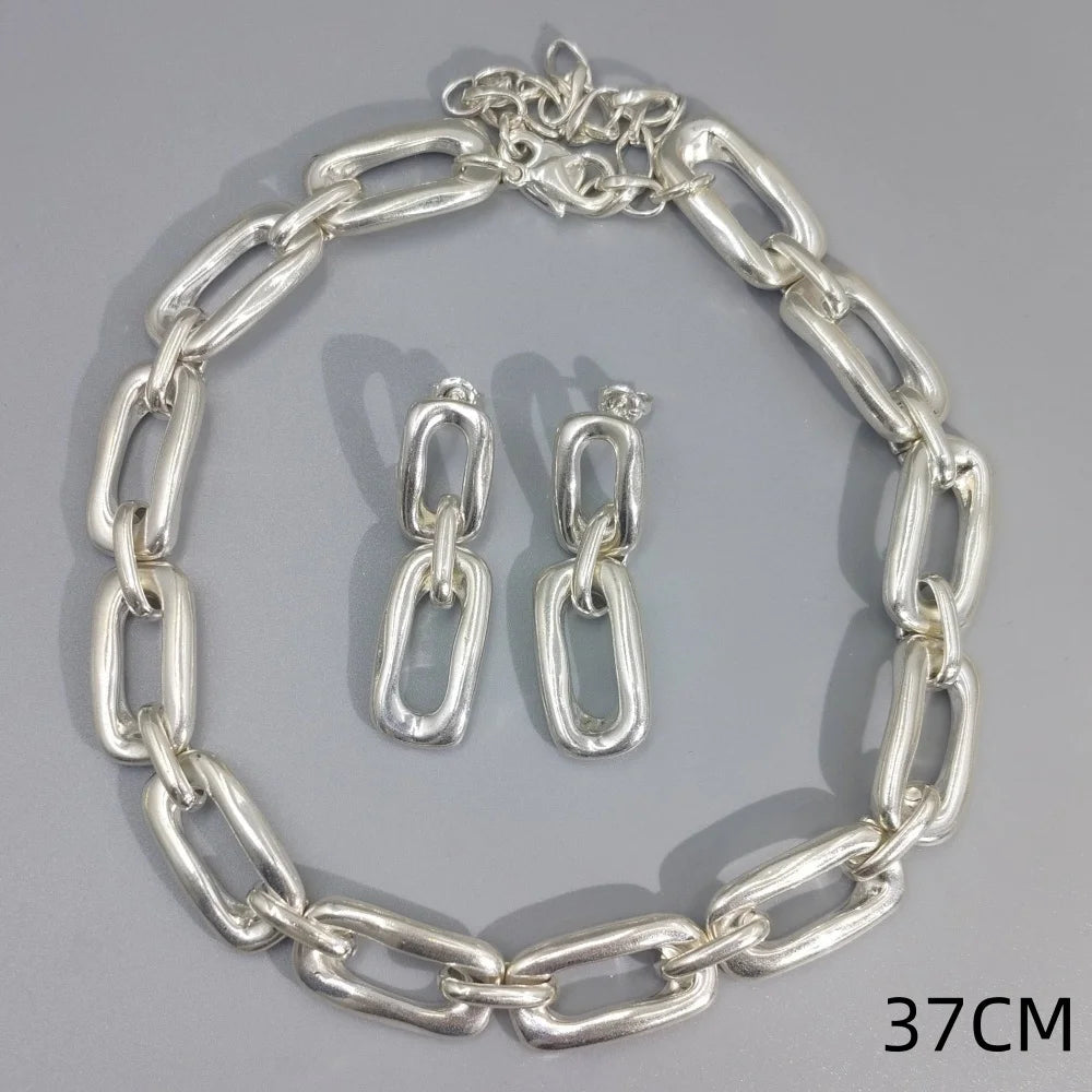 ChooseMe 2026 Metallic Irregular Geometric Earrings & Necklace Set