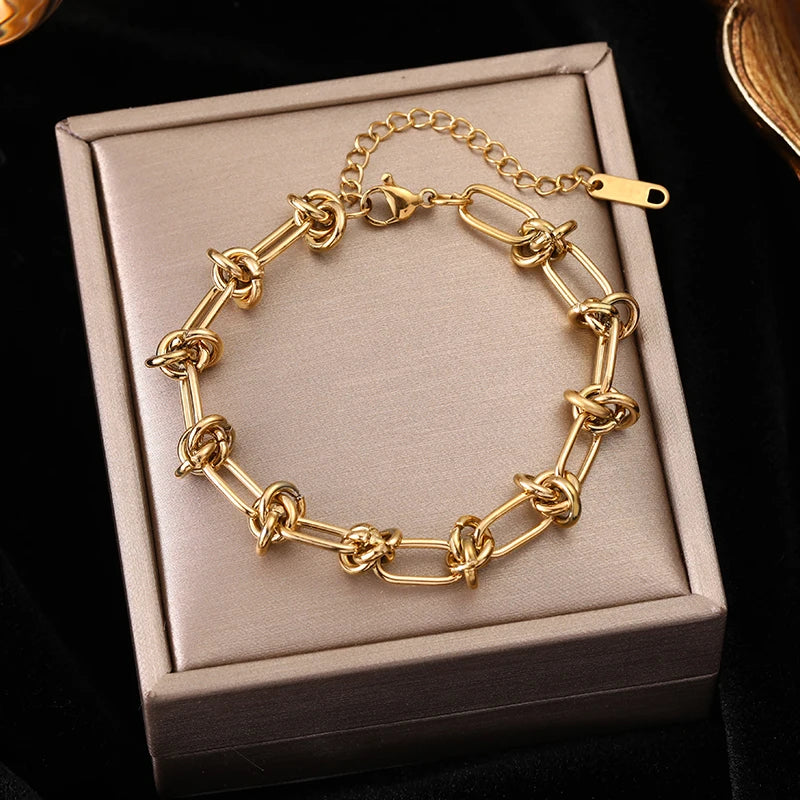 EILIECK Stainless Steel Handmade Fashion Chain Bracelet For Women 18K Gold PVD Plated Rust Proof Textured Unisex Jewelry Gift