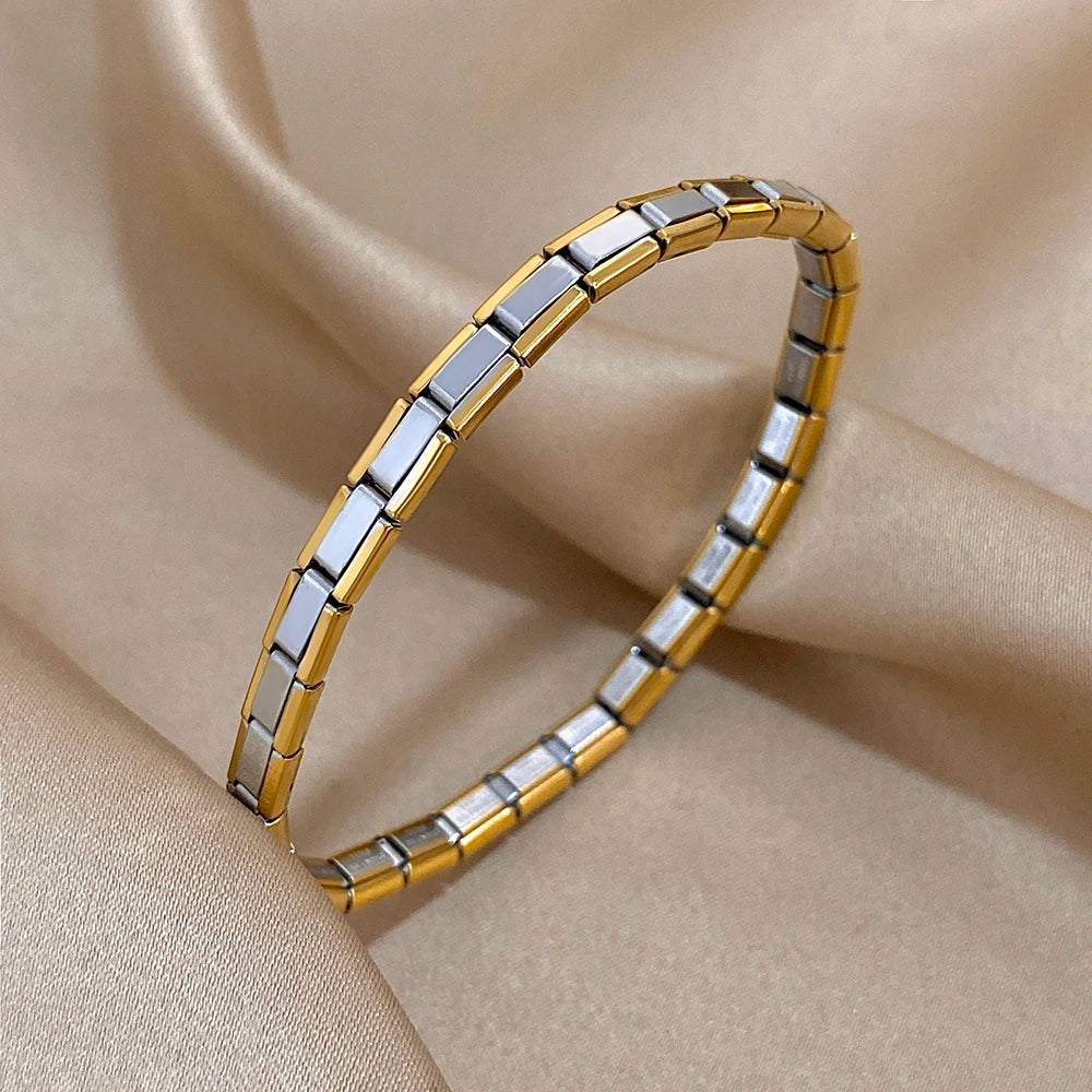 ChooseMe Two-Tone Stainless Steel Elastic Watch-Strap Bangle