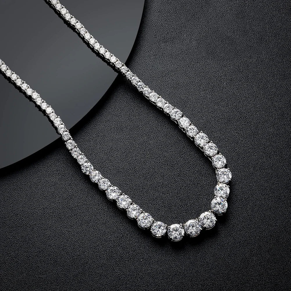 Moissanite Diamond Tennis Necklace with Certificate 3-5mm Size Gradient Diamond Riviera Necklace S925 Silver Choker for Women
