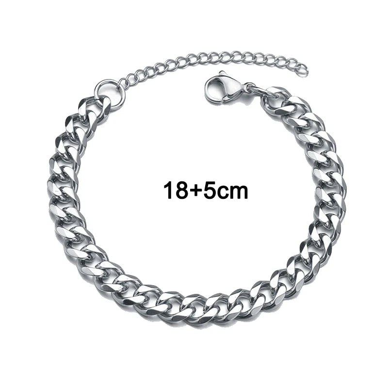 Hiphot Stainless Steel Curb Cuban Chain Bracelet Men Simple Gold Color Men's Chain Bracelet Unisex Wrist Jewelry Bangle Gift