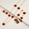 Shell Hot Selling 3PC Plum Blossom Plant Five Leaf Flower Set Jewelry Stainless Steel 18K Plating Luxury Gift For Women's Clover