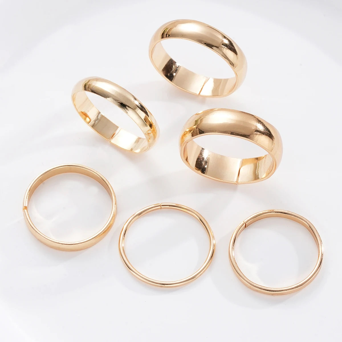 Minimalist Gold-Plated Plain Stackable Band Ring Set, 6 Pcs/Set