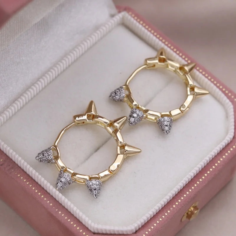 French Two-Tone Geometric Water-Drop Zircon Earrings