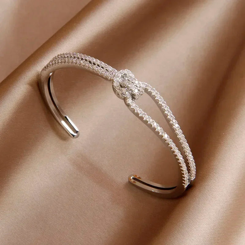 Classic Luxury Full Crystal Zirconia Knot Open Bangle