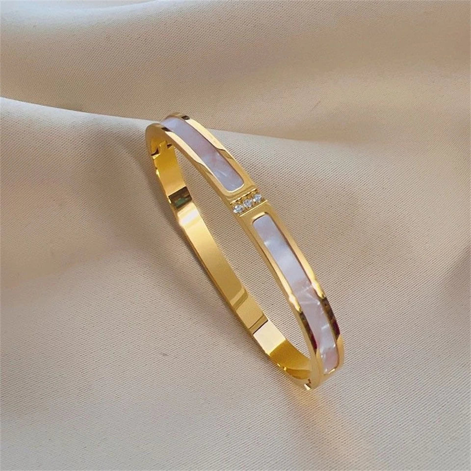 Sparkling Zirconia-Inlaid Stainless Steel Stackable Bracelet Set