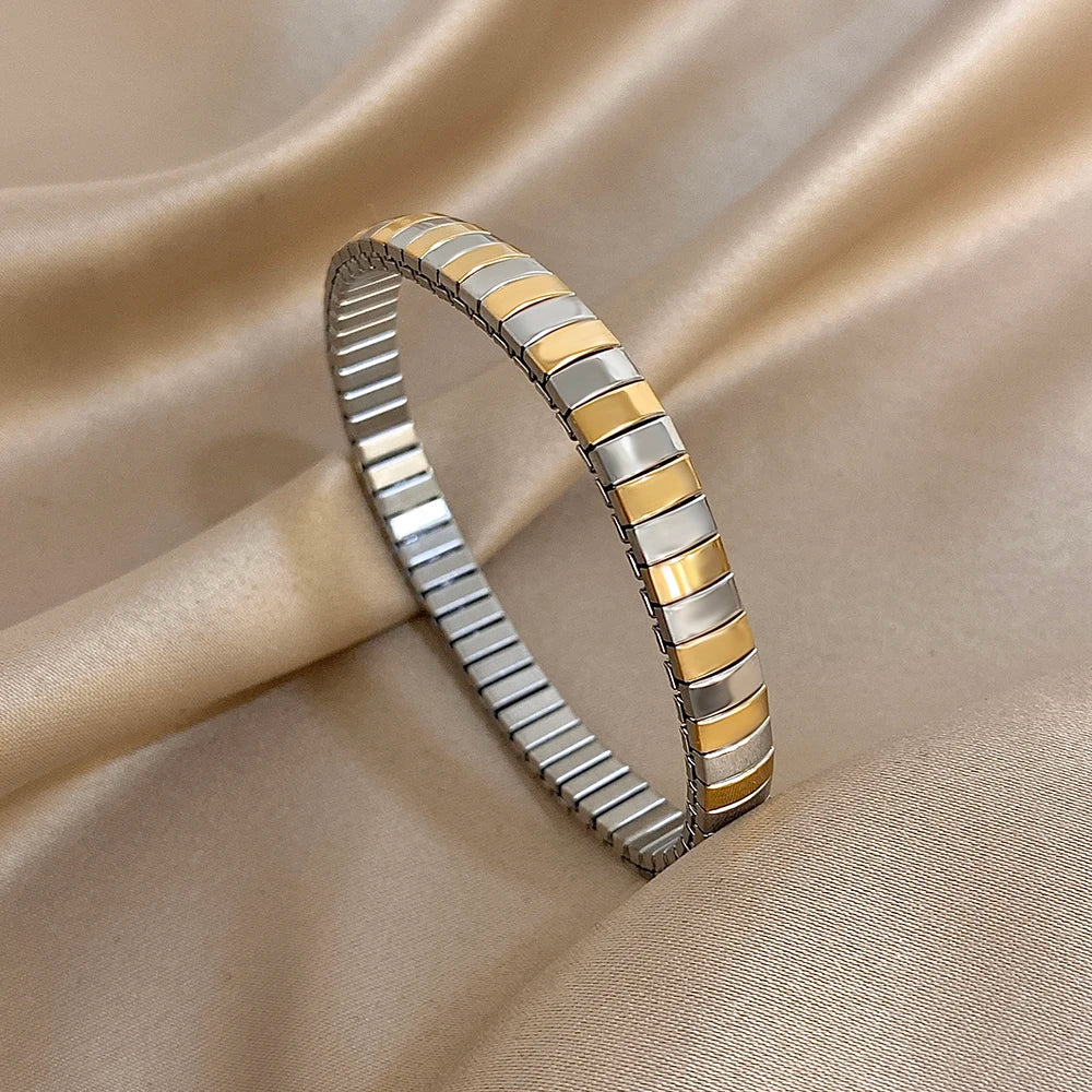 Greatera 6.5mm Width Thin Stainless Steel Elastic Bracelets Bangles for Women Gold Silver Color Stacked Bracelet Party Jewelry