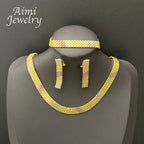 Simple Gold Plated Necklace Earrings Bracelet Jewelry Set for Women Italian Jewellery Set Bridal Wedding African Party Gifts