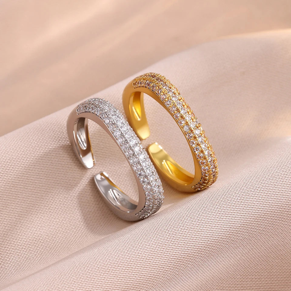 ZAKOL Bijoux Luxe Brillant Micro Pavé Zircone Quadrilatère Bracelet Bague Ensemble Mode Toutes Saisons Joncs Bijoux de Fête pour Femmes
