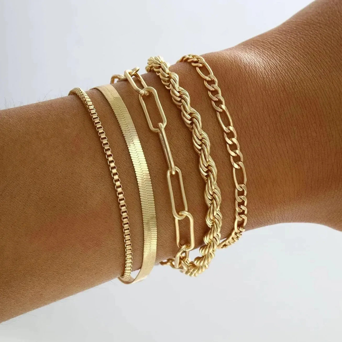 Trendy Minimalist Gold Color Snake Bone Chain Bracelet Set, 20 Pcs/Set